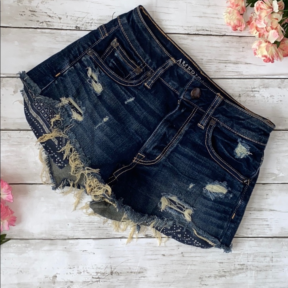 AEO High Waist Ripped Jean Denim Shorts